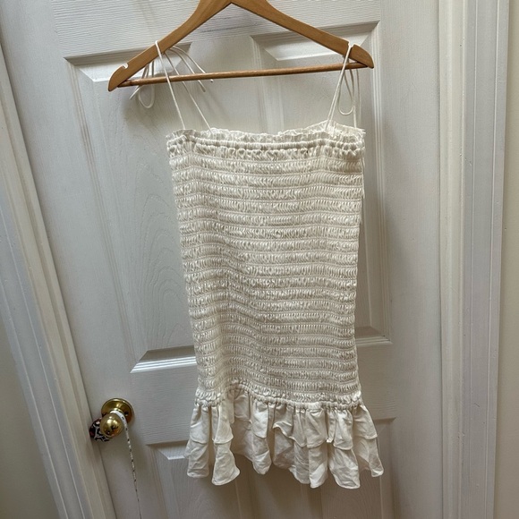 NWT Significant Other Emille Mini Linen Dress Cream white Smocked Dress short 8 - Picture 2 of 12